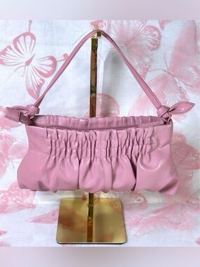 Victoria's Secret Pink Ruched Pleated Faux Leather Shoulder Bag Purse